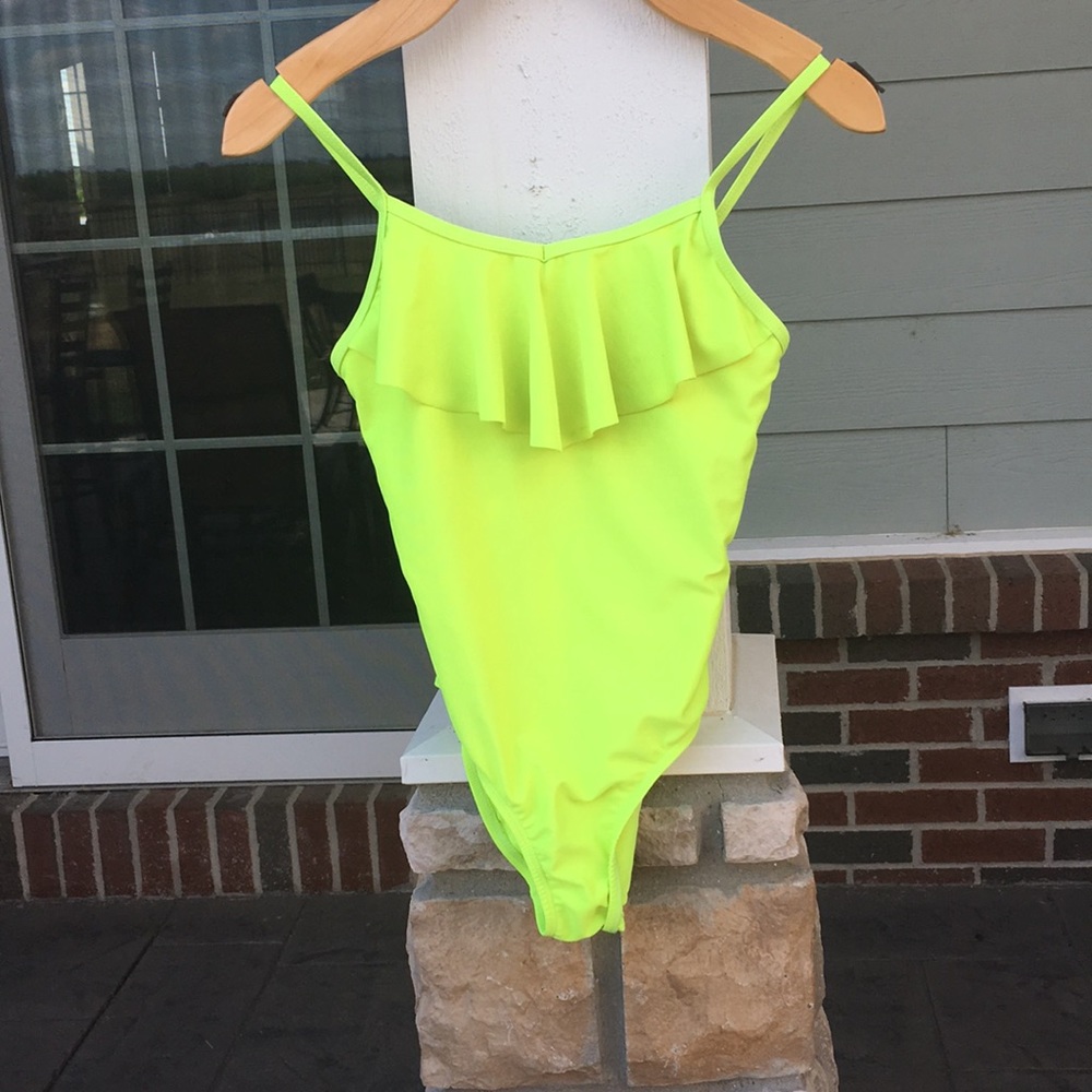Neon yellow kids one piece bathing suit